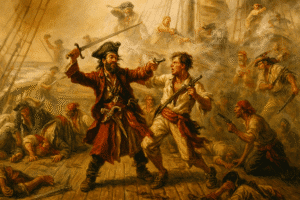 Représentation de pirates qui se battent - Bartolomeu Português